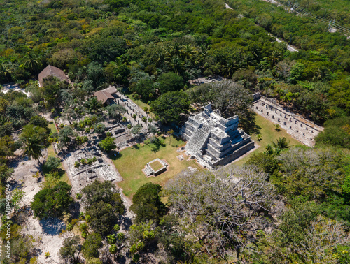 Aerial view of El Meco mayan city, Cancun, Mexico photo