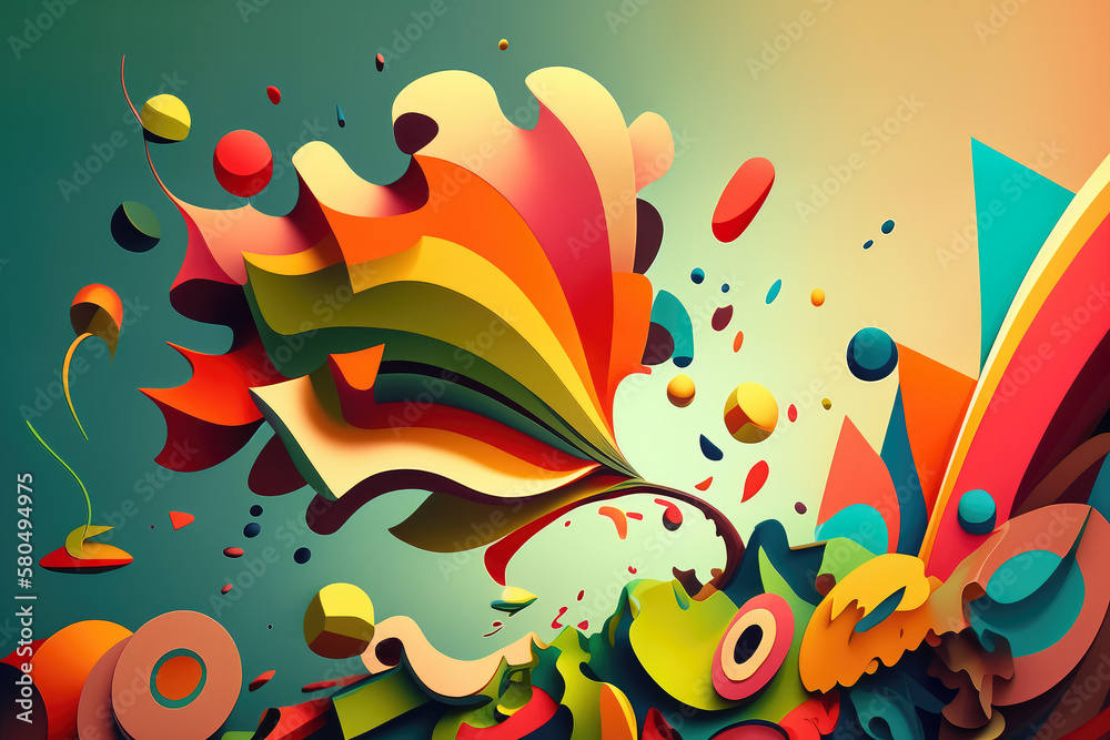 riot of playful shapes in bright and cheerful colors bounce around a canvas, exuding a sense of pure joy and energy, generative ai
