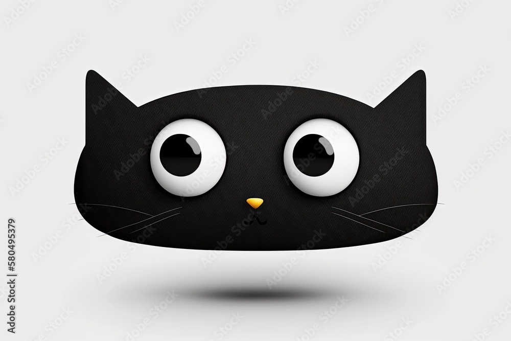 Cute Emoticon Face of a black cat on a white background. The Cat Head Emoji idea. Illustration. Generative AI