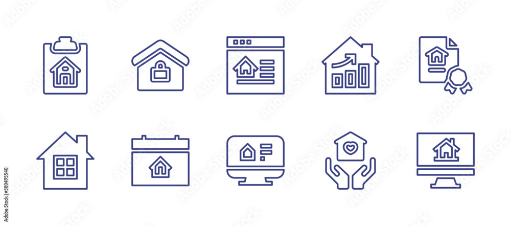 Real estate line icon set. Editable stroke. Vector illustration. Containing house, real estate, growing, certificate, home, calendar, search.