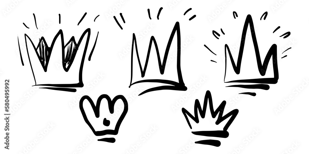 collection of Doodle crown sign in black over white. hand drawn king crown symbol. isolated on white background. vector illustration collection of Doodle crown sign in black over white. hand drawn king crown symbol. isolated on white background. vector illustration