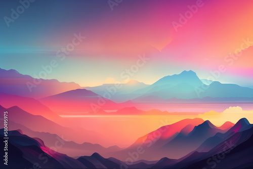 Pastel gradient sky at sunrise, with soft shades of pink, orange and blue blending seamlessly, generative ai © aicandy