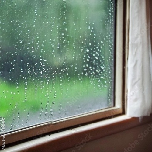 AI生成、雨の日の窓ガラス