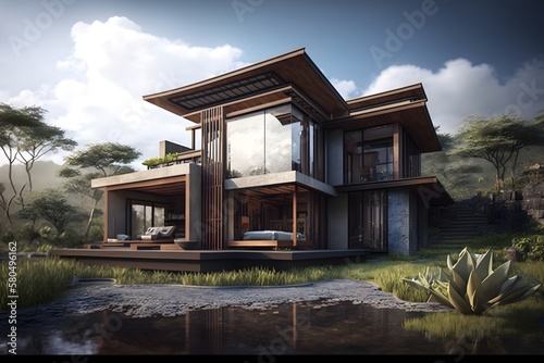 Modern villa in bali. house concept, Generative AI © Anupam
