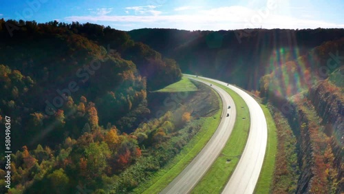 Beautiful highway in West Virginia - aerial footage in autumn
