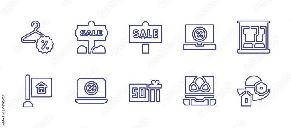 Sales line icon set. Editable stroke. Vector illustration. Containing sales, sale, clothes shop, signaling, online shopping, summer sale, pamela.