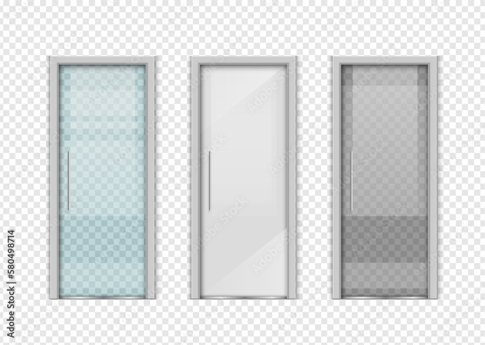 Double sliding glass doors to the office, train station, supermarket