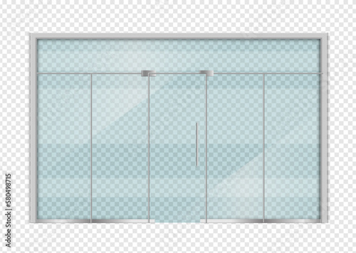 Double sliding glass doors to the office, train station, supermarket with space. vector design.