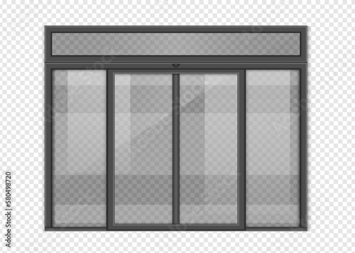 Double sliding glass doors to the office, train station, supermarket with space. vector design.