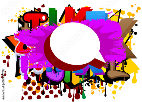 White speech bubble on colorful Graffiti background. Abstract modern street art decoration performed in urban painting style.