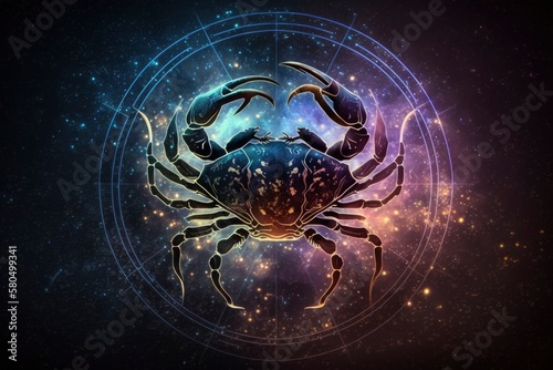 Print op canvas zodiac sign cancer, magic circle galaxy universe stars astronomy astrology, fant