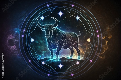 zodiac sign taurus, magic circle galaxy universe stars astronomy astrology, fantasy dream elements, generative ai