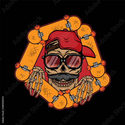 skateboarding with skull urban for emblem, sticker, apparel or t shirt vector illustration