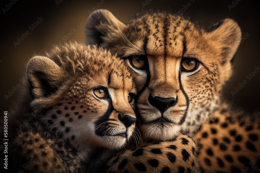 Naklejka premium Gepard mit Jungtier