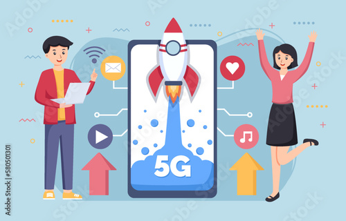 Mobile wireless 5th generation technology background design vector. 5G wireless network technology concept