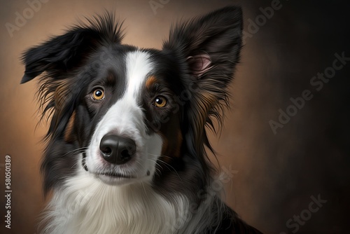 Head shot of a tri colored Border Collie that is two years old. Generative AI
