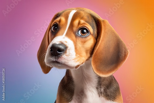 Cute Beagle dog on color background. Generative AI