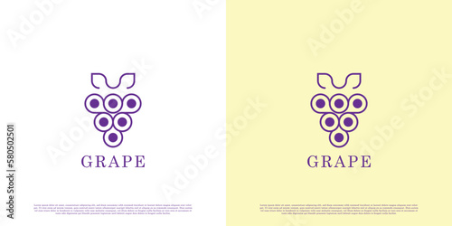 Modern Grape wine logo design illustration. Modern minimalist grape fruit line silhouette. Suitable for web or app icons.