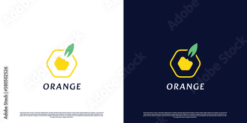 Modern lemon orange logo design illustration. Silhouette of lemon fruit in hexagon shape. Minimalist modern flat design. Suitable for web or app icons.