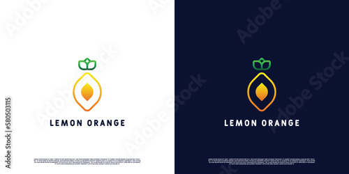 Modern lemon orange logo design illustration. Minimalist lemon orange fruit gradient line silhouette. Suitable for web or app icons.
