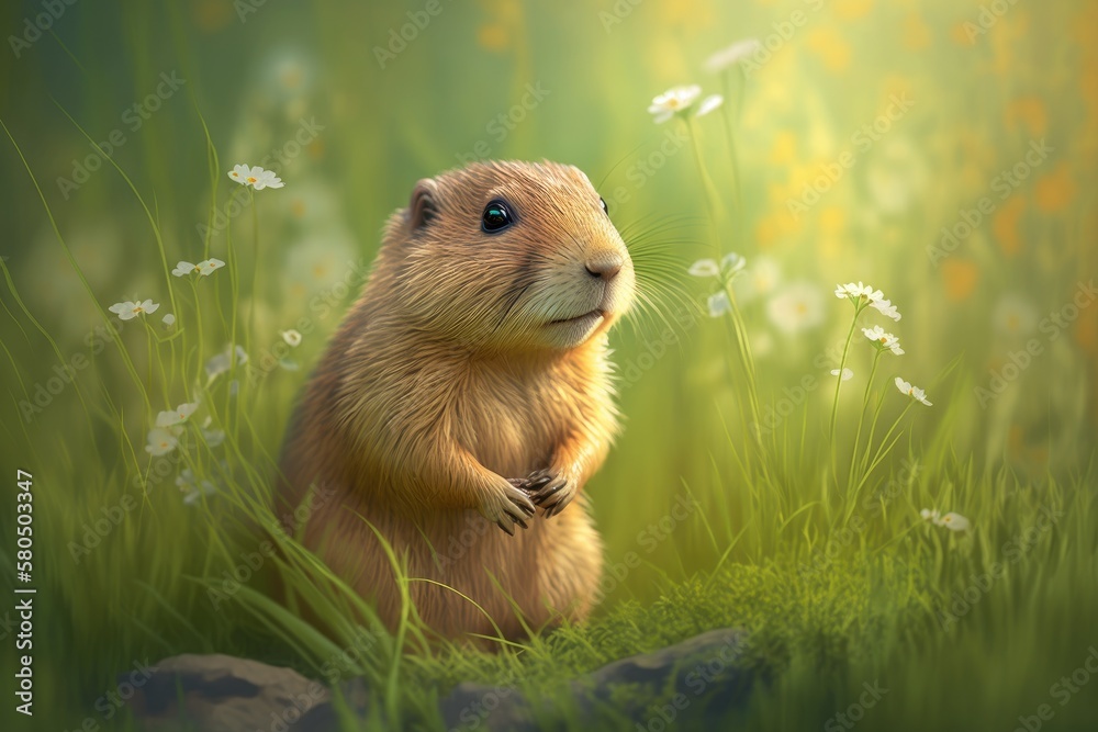 A cute gopher close by in a grassy summer meadow. Generative AI A cute gopher close by in a grassy summer meadow. Generative AI
