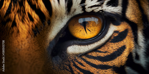 extreme macro shot: Tiger eyes. AI-Generated photo