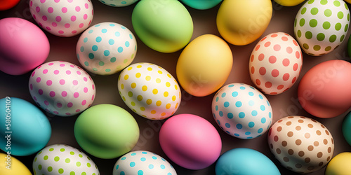 top view of Colorful happy easter eggs pattern design pastel easter egg closeup. AI-Generated