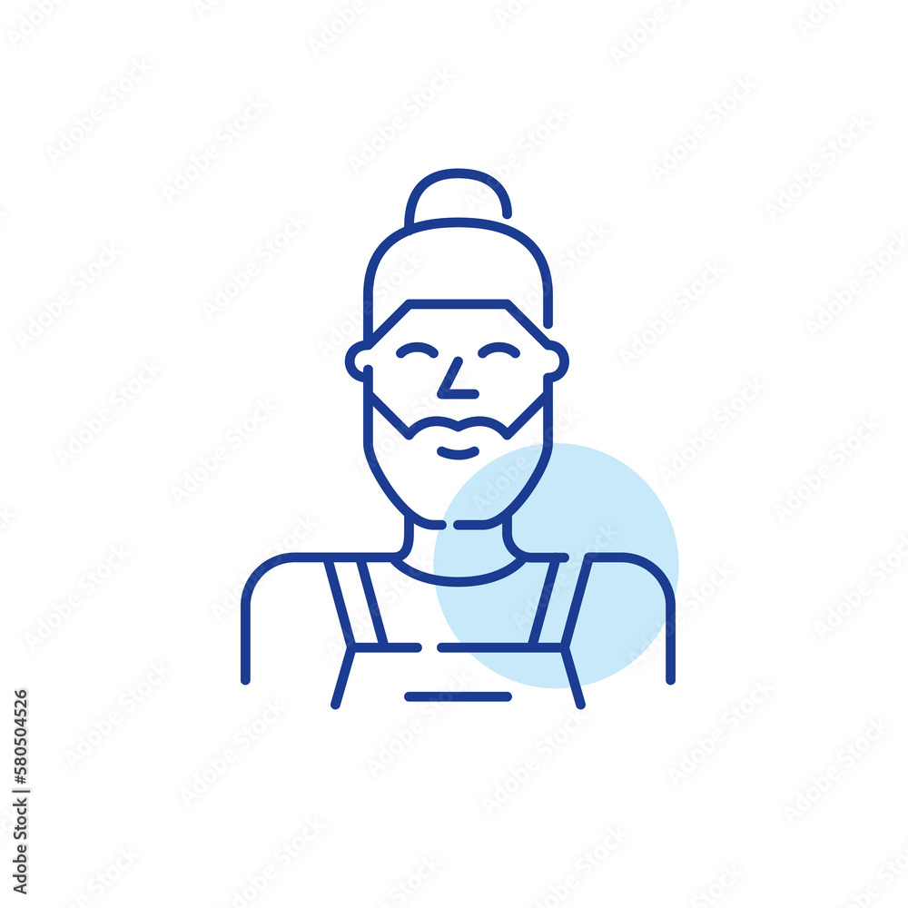 Retail worker in apron. Hipster barista. Pixel perfect, editable stroke line icon