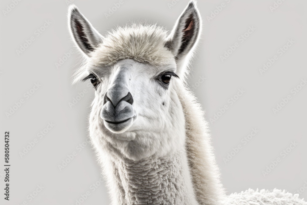 Lama glama in front of a white background. Generative AI