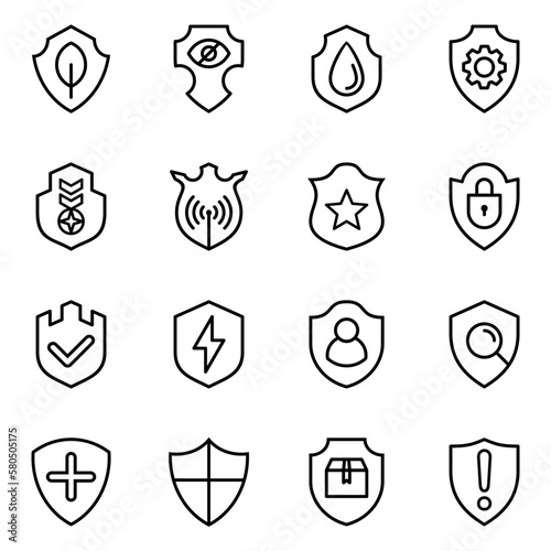Set of 16 shield line icon. firewall  privacy  secure  protect  safe and shield