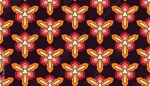 Geometric ethnic pattern seamless flower color oriental.
seamless pattern.Design for fabric,curtain,black background, carpet, shawl,clothing,wrapping, Batik,fabric,handkerchief,Vector illustration.