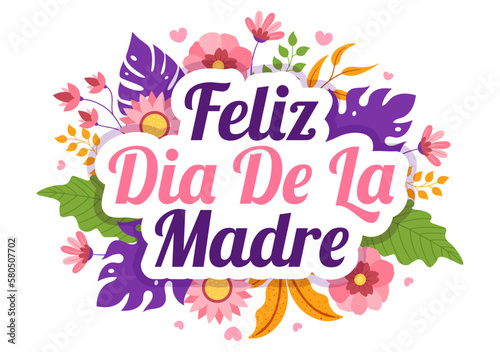 Feliz Día De La Madre Illustration with Celebrating Happy Mother Day and Cute Kids in Flat Cartoon Hand Drawn for Web Banner or Landing Page Templates