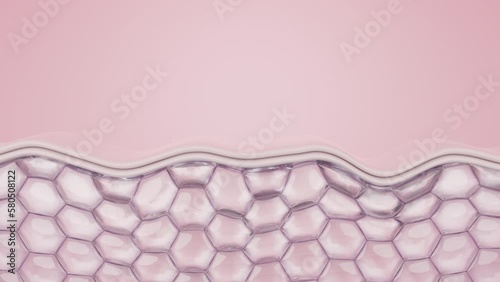Pink collagen serum drop and absorb by saggy skin to deep cells, regain moisture and recovery skin elasticity. Skin treatment and Cosmetic product concept. 3D rendering. photo
