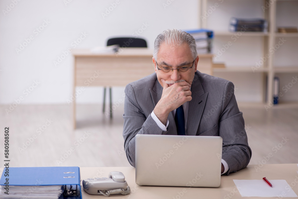 Old male employee working in the office