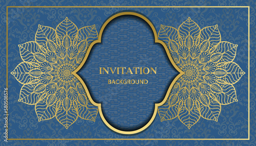Decorative golden floral ornamental mandala design background. Arabesque style greeting and invitation card. Decoration, Decorative, Ornament, Ornamental, India, Indian, Arabic, Damask, Asian, Turkish
