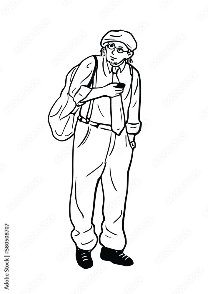 man talking on the phone hipster people streetwear hand drawn art illustration man talking on the phone hipster people streetwear hand drawn art illustration