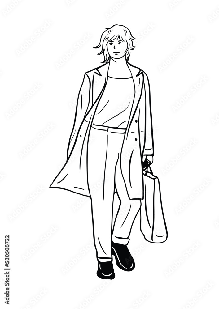 man walking casual style street wear man hand drawn art illustration