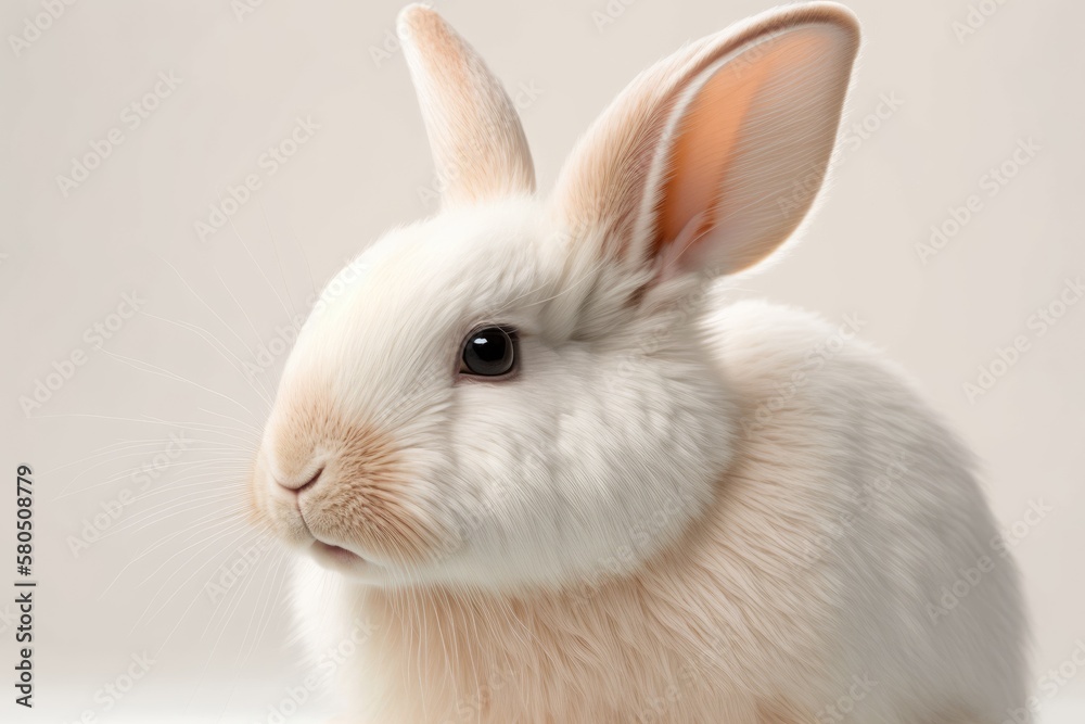 Close up picture of a white albino rabbit on a white background. Generative AI Close up picture of a white albino rabbit on a white background. Generative AI