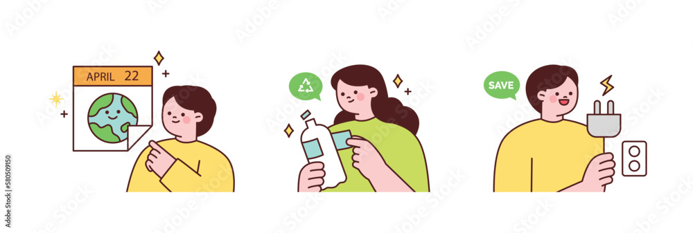 Fototapeta premium Activities for environmental protection. earth day. People are recycling plastic and saving electricity.