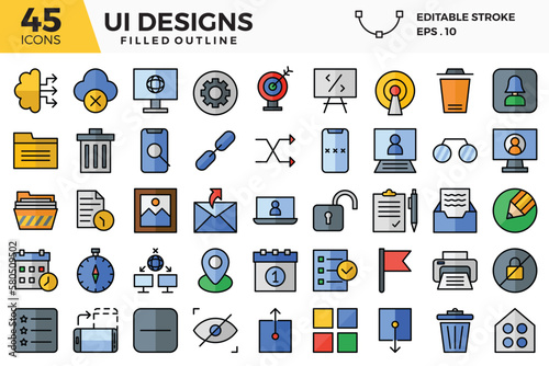 UI design (filled outline) icons set. The collections includes for web design, app design, UI design,business and finance ,network and communications and other. 