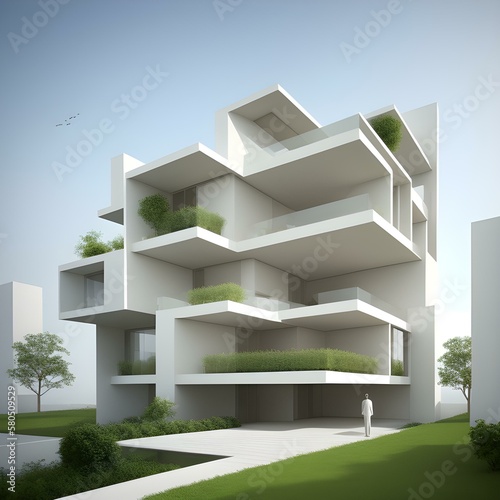 conceptual stylized architecture, residential building, abstraction, generated in AI