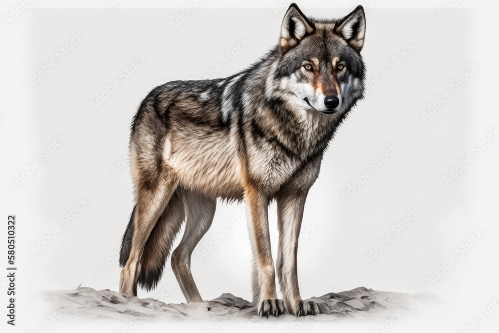 Obraz premium A lone gray wolf on a white background. Generative AI