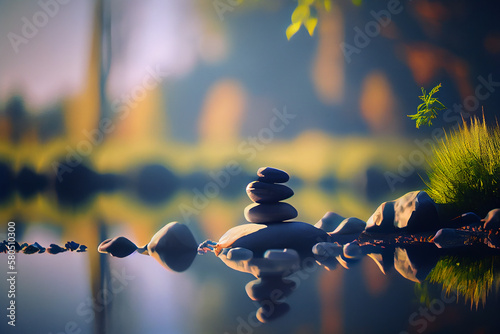 Beautiful landscape, good place for meditation. calm and relax. blur and bokeh background.