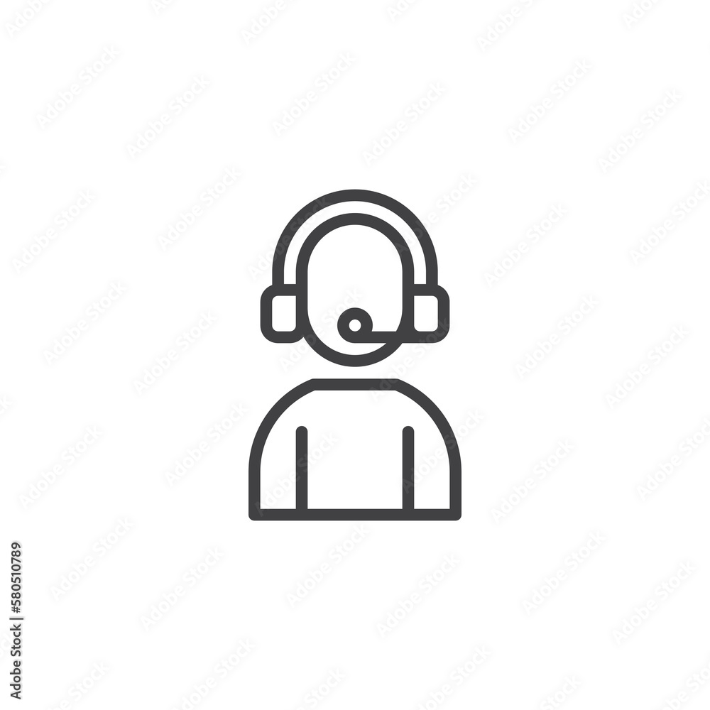 Call center operator with headset line icon