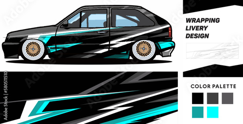 Car sticker wrap design vector. Graphic abstract line racing background kit design for vehicle, race car, rally, adventure and vector livery