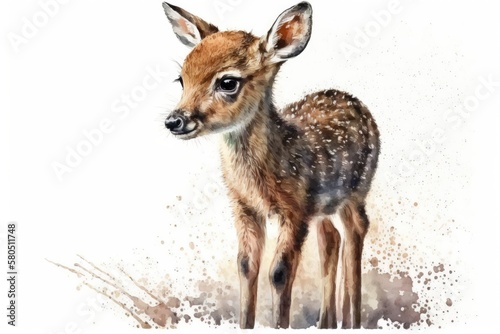 Baby Deer person. Watercolor painting drawn by hand on white background, by itself. Little one, your eyes are big. Christmas, spirit animal, sign of love, grace, peace, humility, and devotion © AkuAku