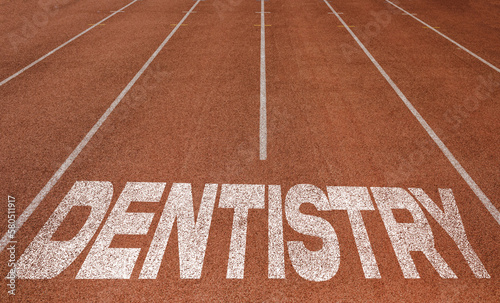 Dentistry written on running track, New Concept on running track text in white colour