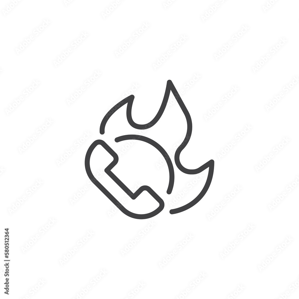 Fototapeta premium Handset telephone and fire flame line icon