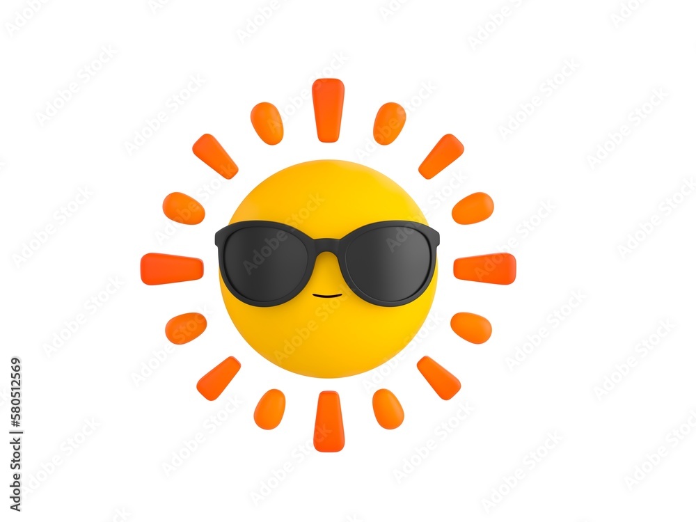 Cartoon Sun Character with sunglasses in 3d rendering