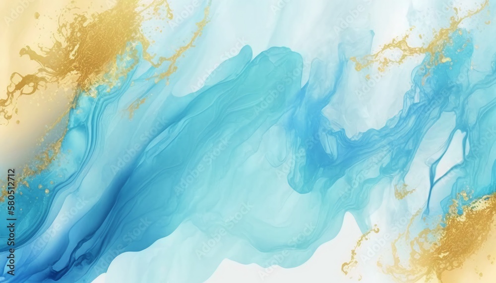 Abstract Pastel Watercolor Background with Blue and Gold Tones. Generative AI.